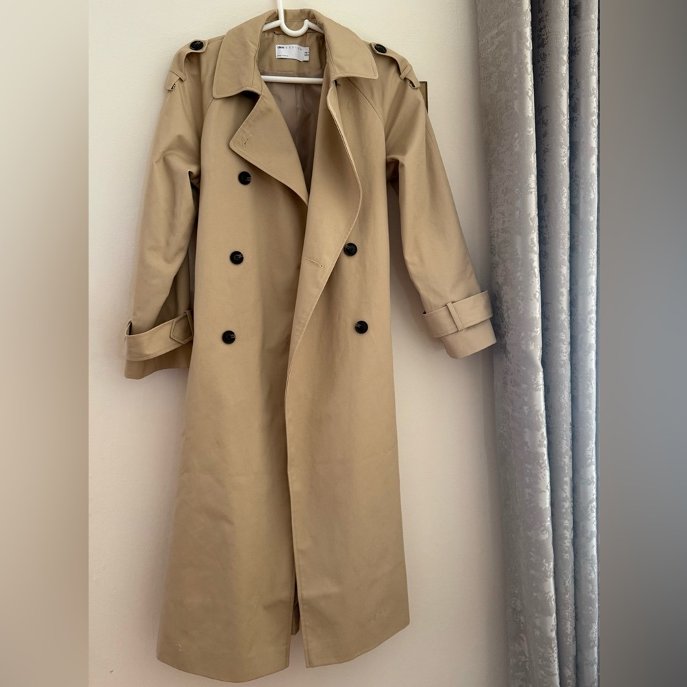 ASOS DESIGN longline trench coat in stone